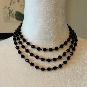 Vintage Black Glass Triple-Strand Beaded Necklace 1
